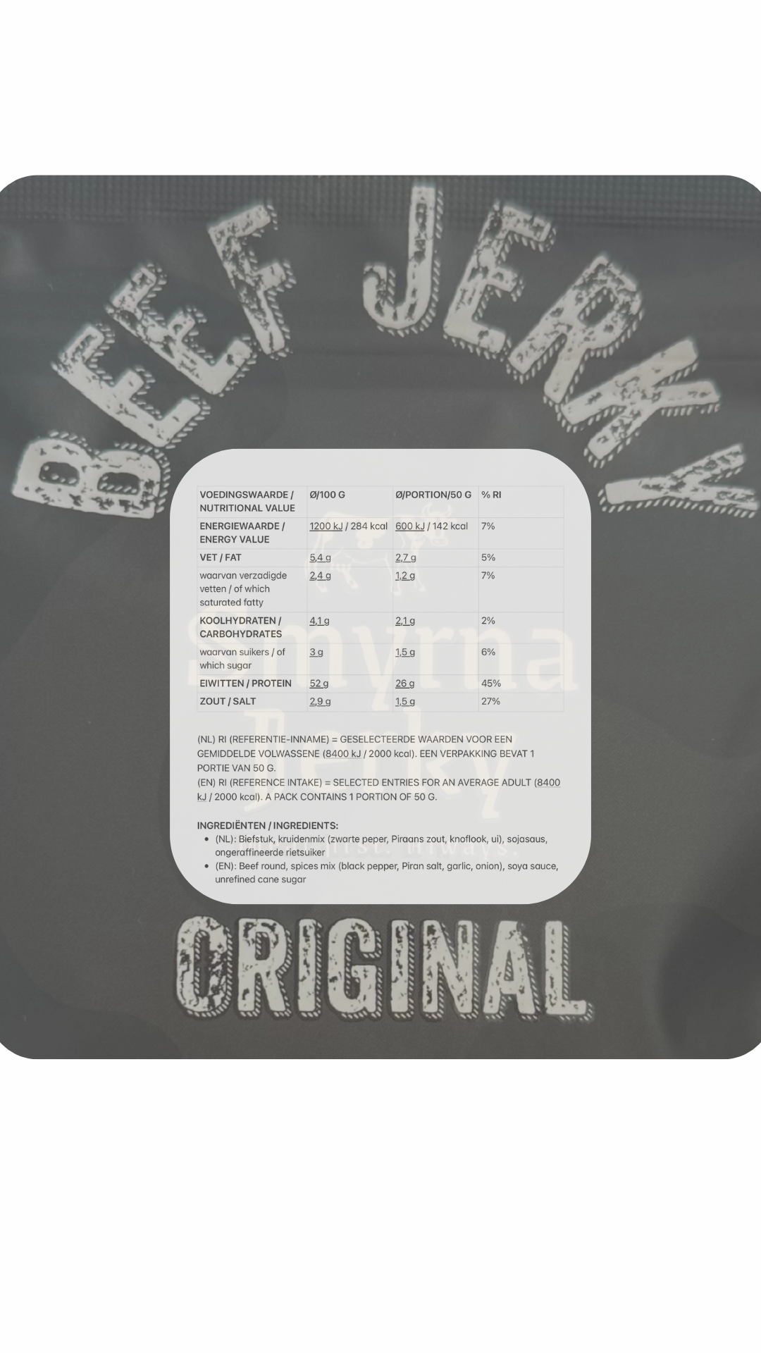 Beef Jerky Original – 100% Rundvlees – Proteïne Snack – 50g