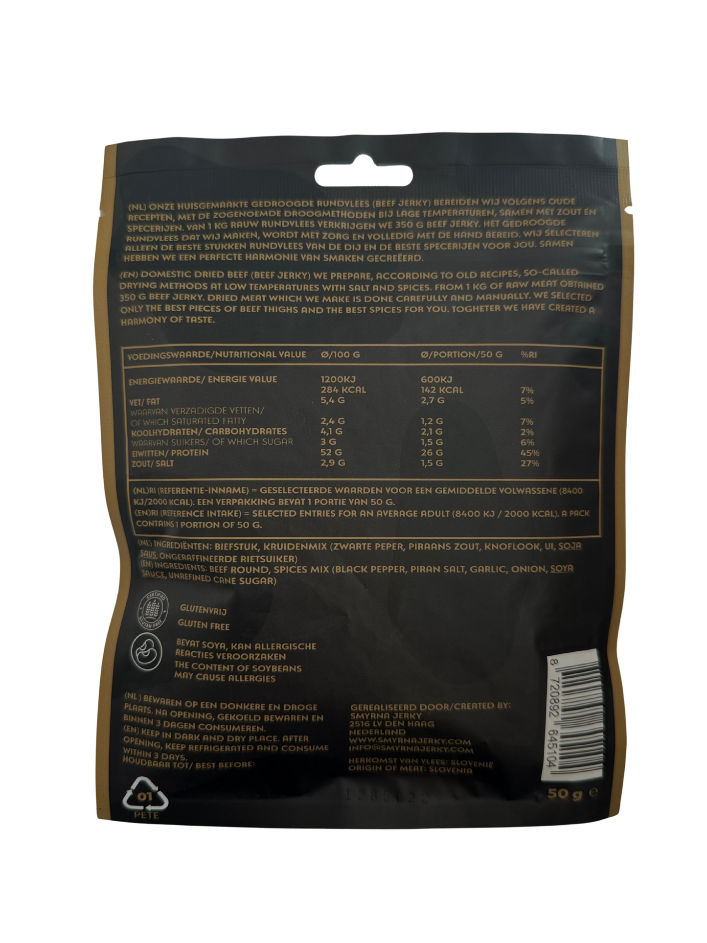 Beef Jerky Smoked – 100% Beef – High in Protein – Proteïn Snack – 50g