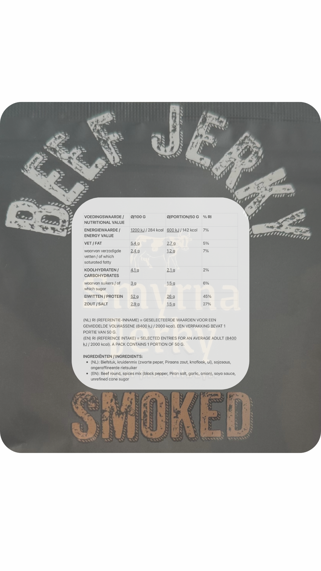 Beef Jerky Smoked – 100% Beef – High in Protein – Proteïn Snack – 50g