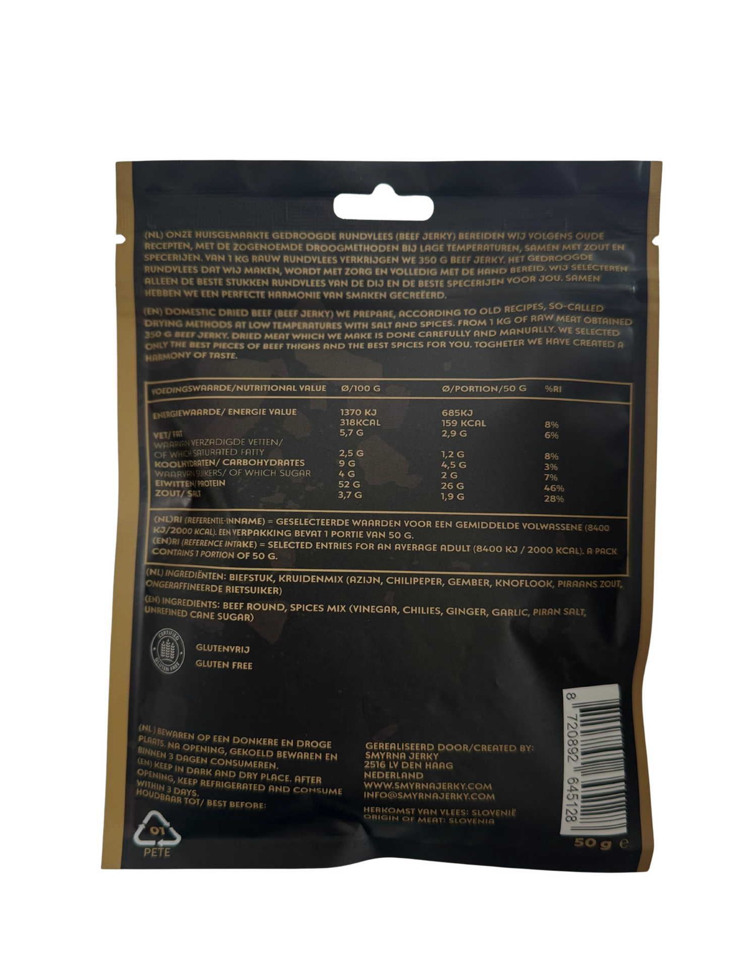 Beef Jerky Chili-Sriracha – 100% Beef – Hoog in Protein – Protein Snack – 50g