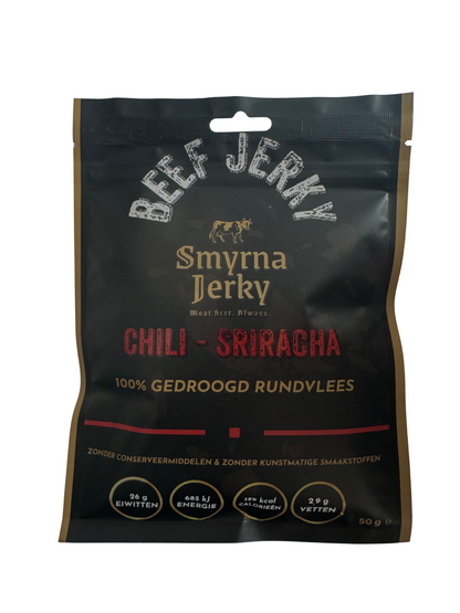 Beef Jerky Chili-Sriracha – 100% Beef – Hoog in Protein – Protein Snack – 50g