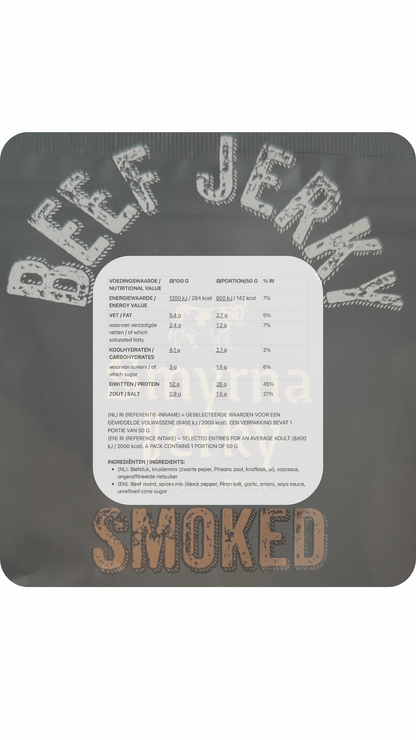 Beef Jerky Smoked – 100% Beef – High in Protein – Proteïn Snack – 50g